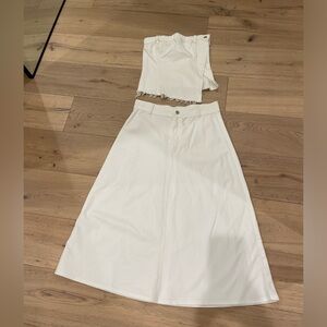 Zara white denim outfit strapless top skirt small